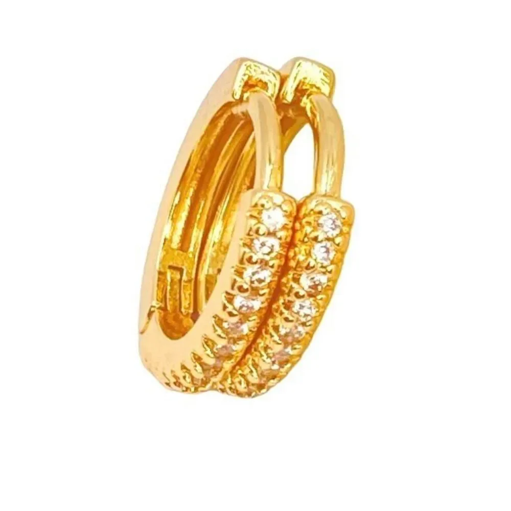 Gold rhinestone dainty huggie hoop earrings - Picture 2 of 5
